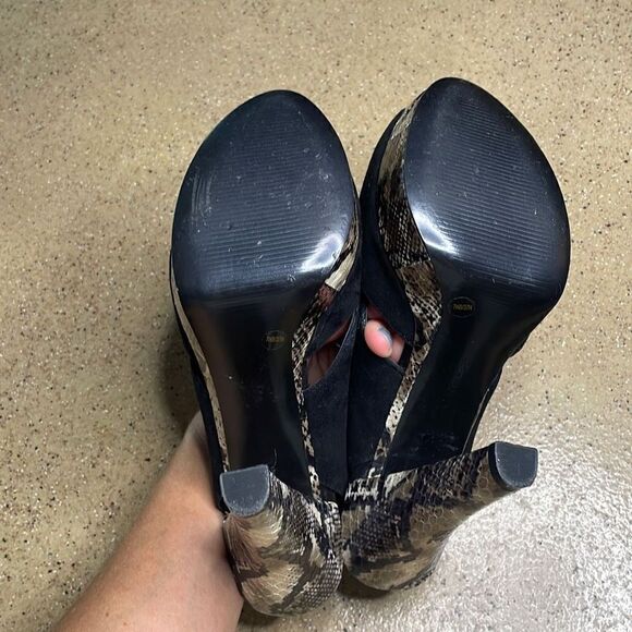 BCBGirls Worker Suede & Snake Embossed Leather Platform Slingback Heels 7.5 Blac - Picture 13 of 13